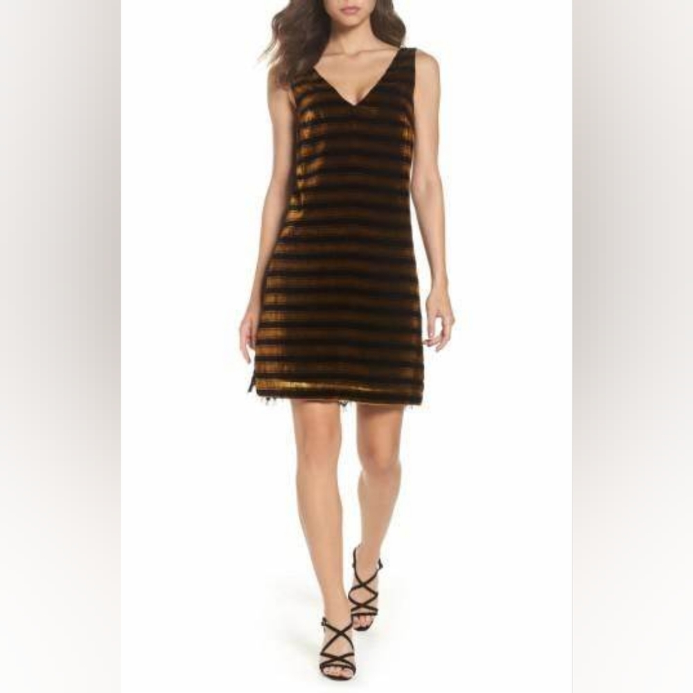 NWT, French Connection Black Stripe Velvet Emma Dress